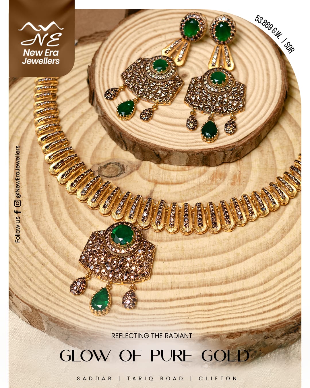 Green-Accent Gold Necklace Set — 21K gold necklace, 53.89g