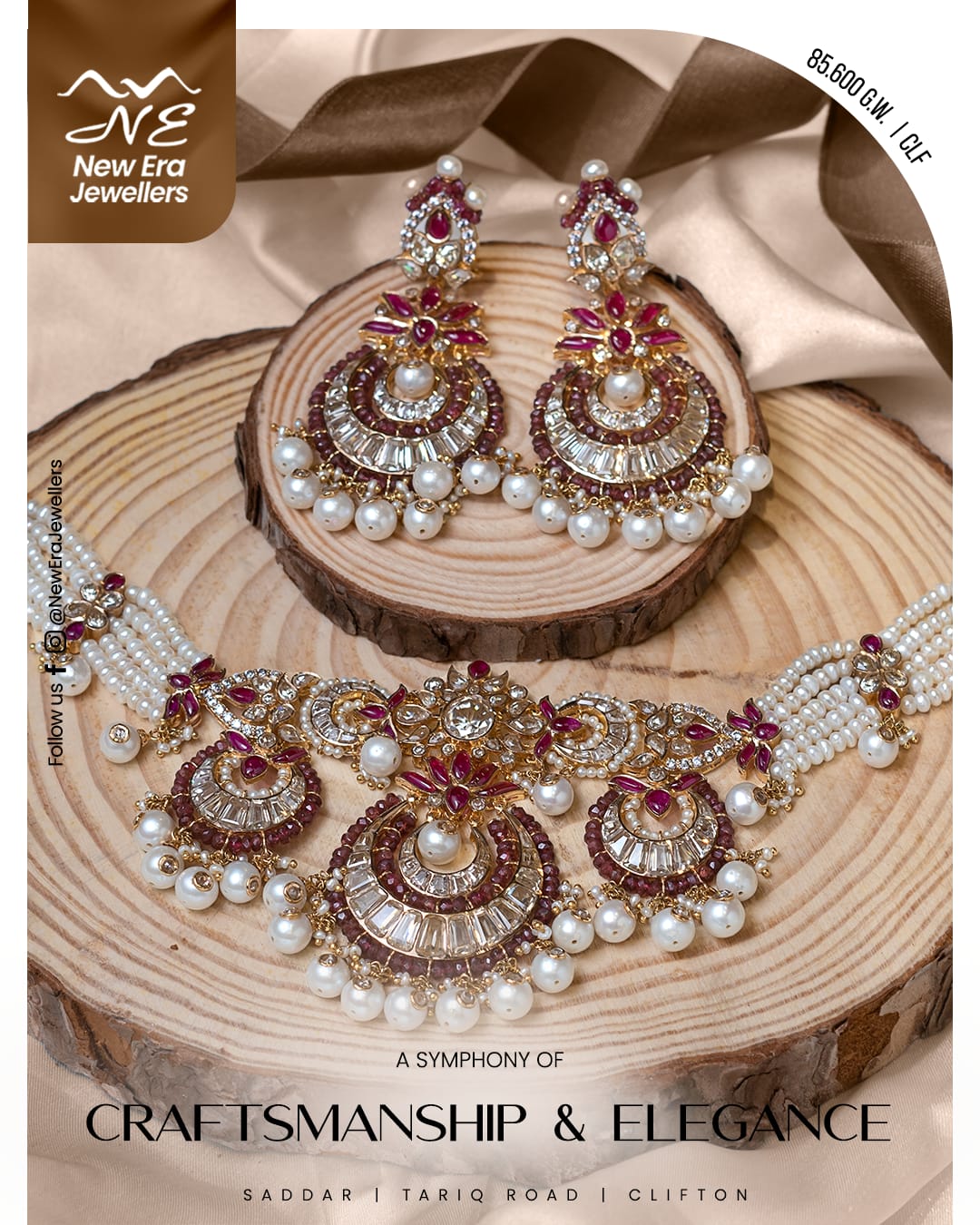 Ruby-Tone Statement Necklace Set — 21K gold necklace, 85.60g