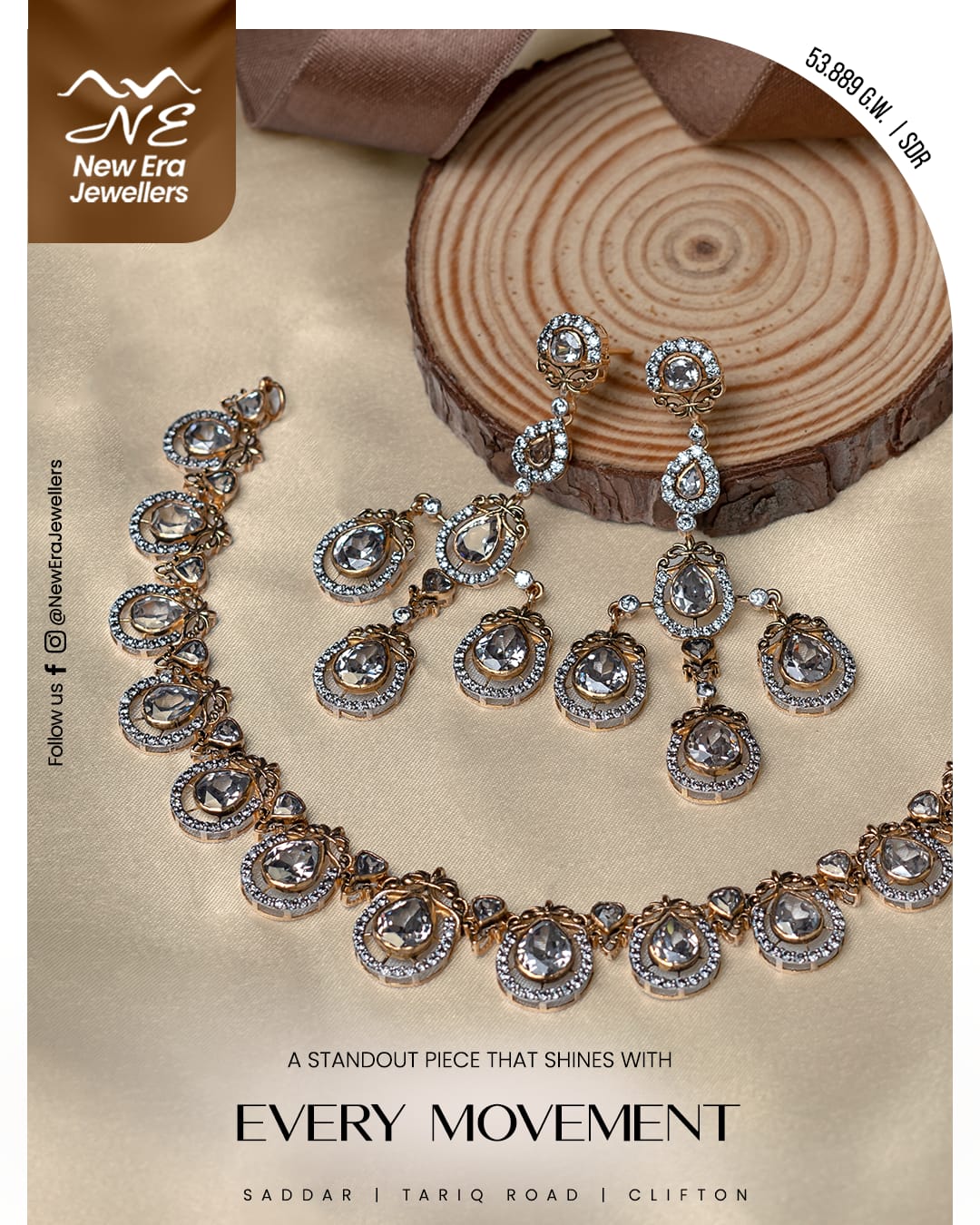 Blue-Accent Necklace and Earring Set — 21K gold necklace, 53.89g