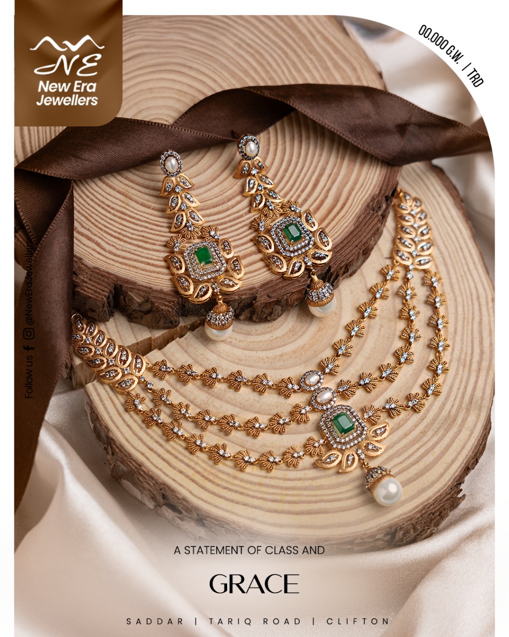 Emerald-Detail Gold Necklace Set — 21K gold necklace