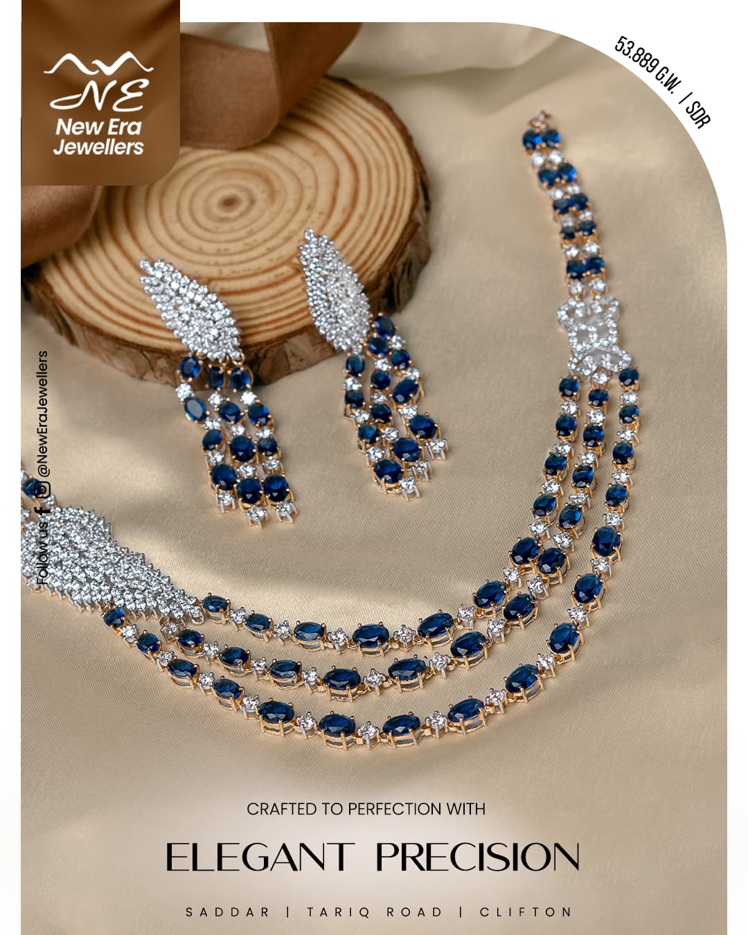Blue Stone Necklace Set — 21K gold necklace, 53.89g