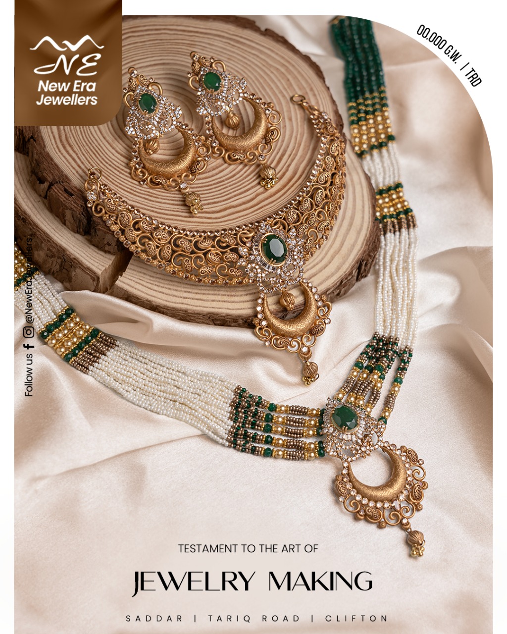 Green and Gold Statement Necklace Set — 21K gold necklace