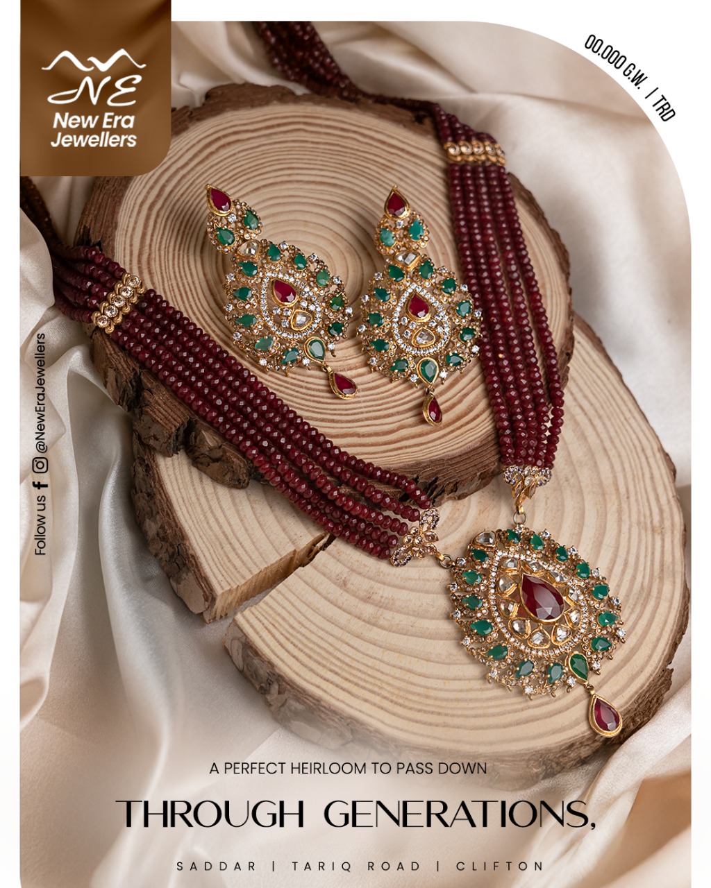 Maroon and Green Traditional Necklace Set — 21K gold necklace