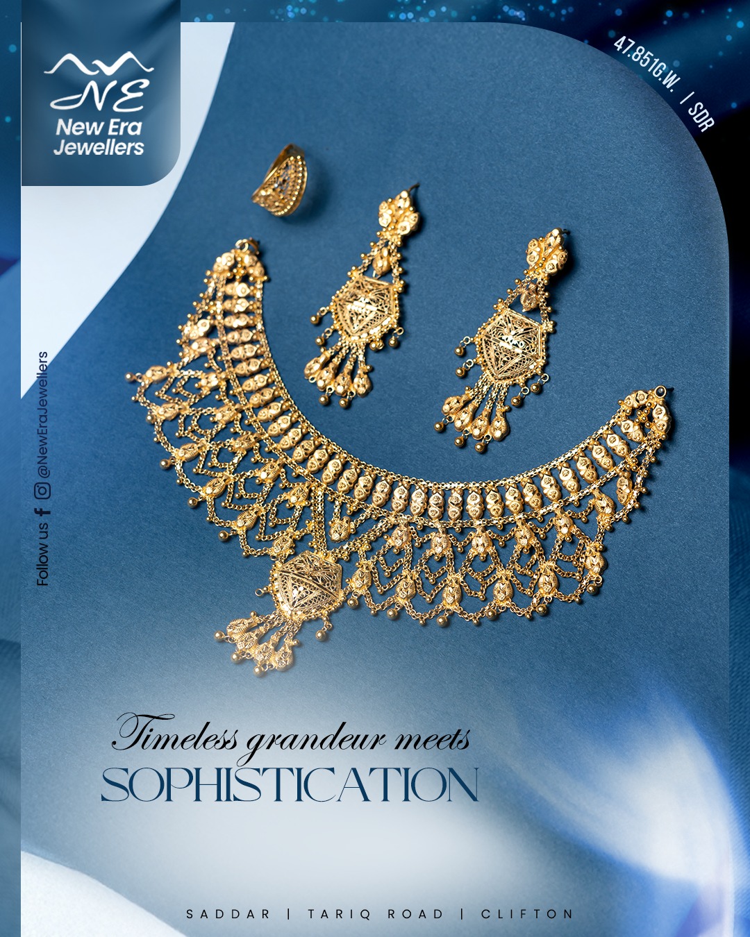 Traditional Gold Filigree Necklace Set — 21K gold necklace, 47.85g