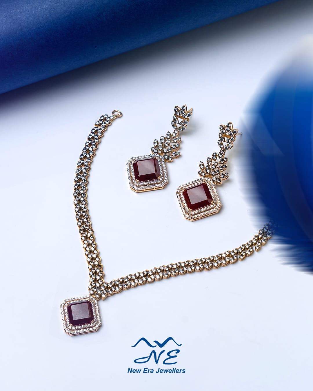 Ruby-Tone Geometric Pendant Necklace — 21K gold necklace