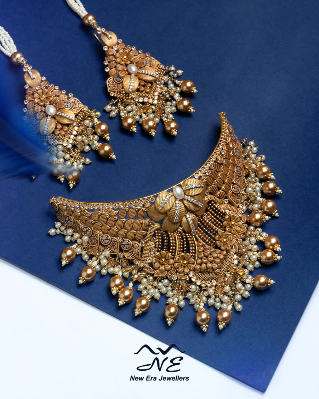 Antique-Gold Ornamental Necklace Set — 21K gold necklace