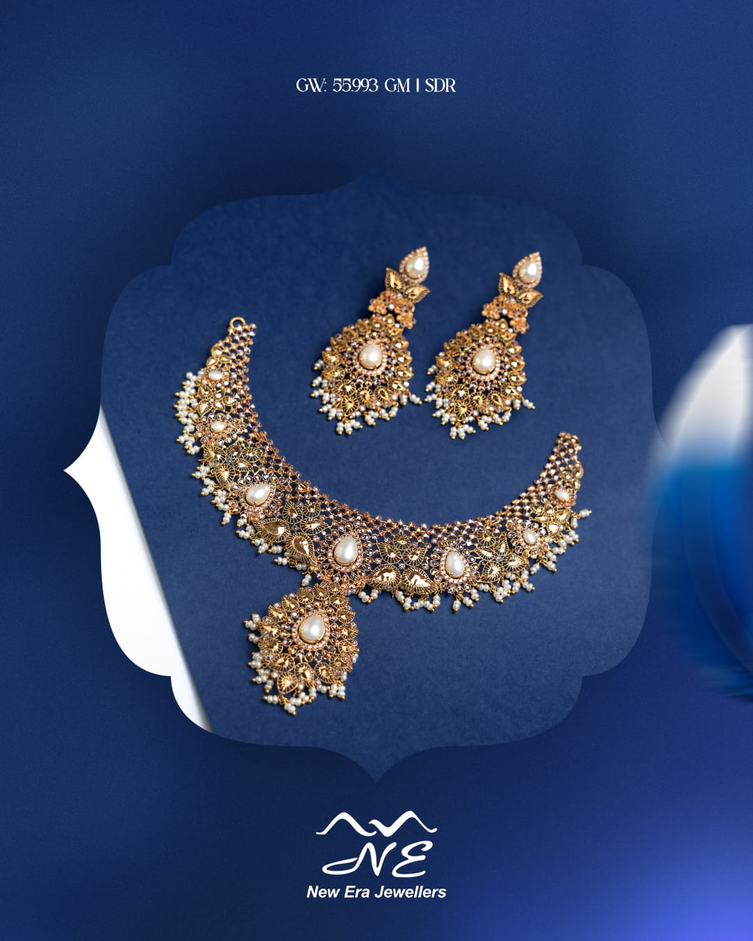 Pearl-Detail Gold Choker Set — 21K gold necklace, 55.99g