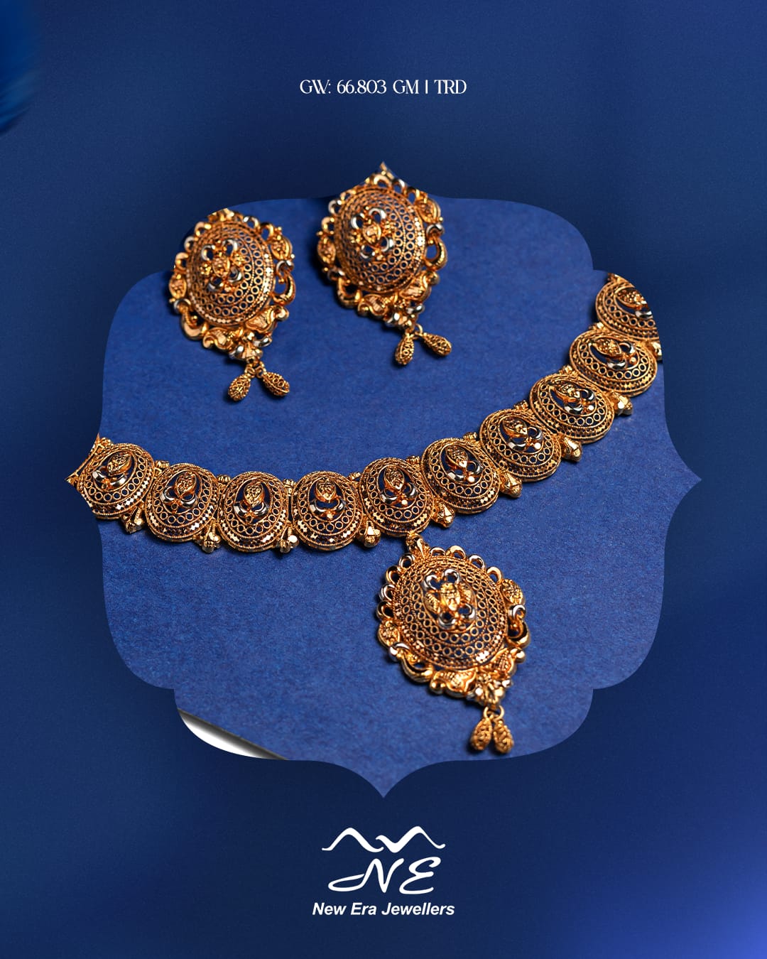 Traditional Filigree Gold Necklace Set — 21K gold necklace, 66.80g