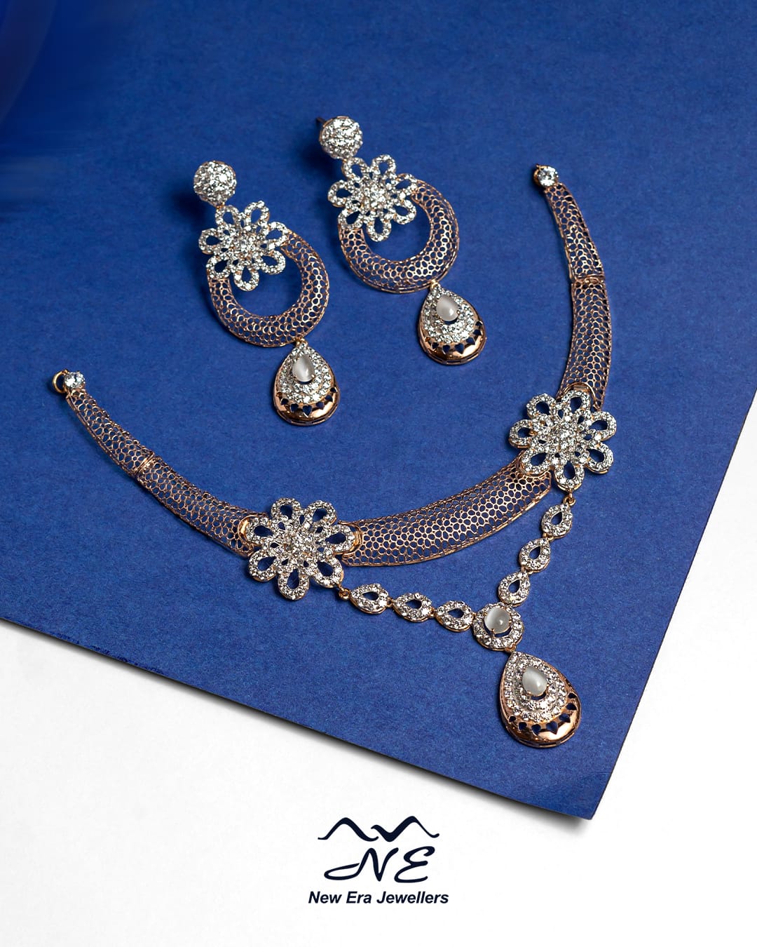 Floral Silver-Tone Necklace Set — 21K gold necklace
