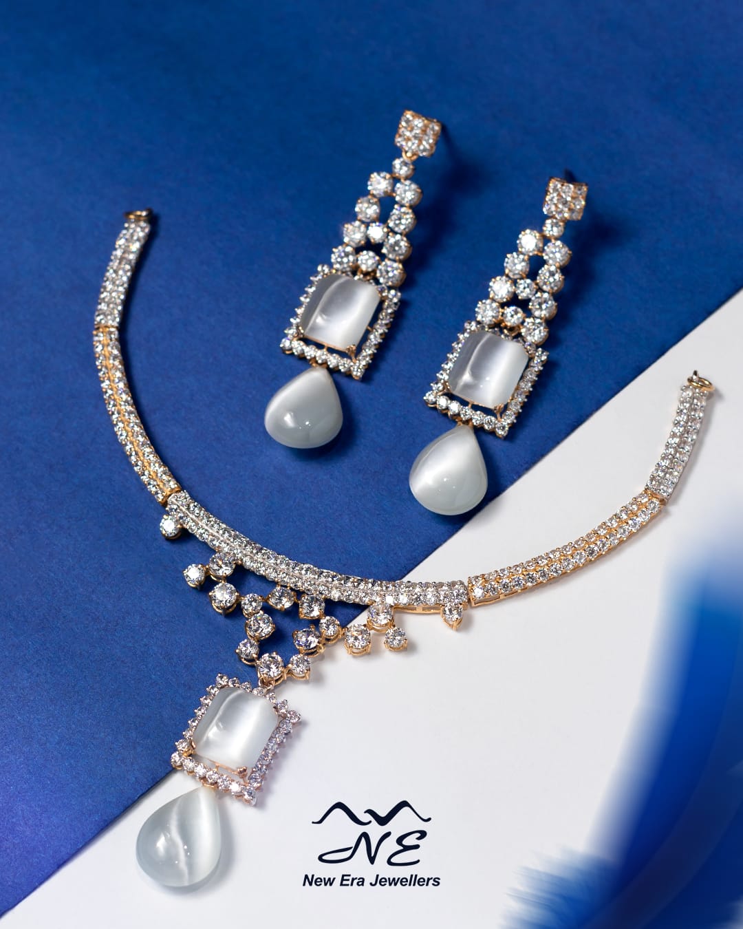 Pearl-Drop Necklace and Earring Set — 21K gold necklace