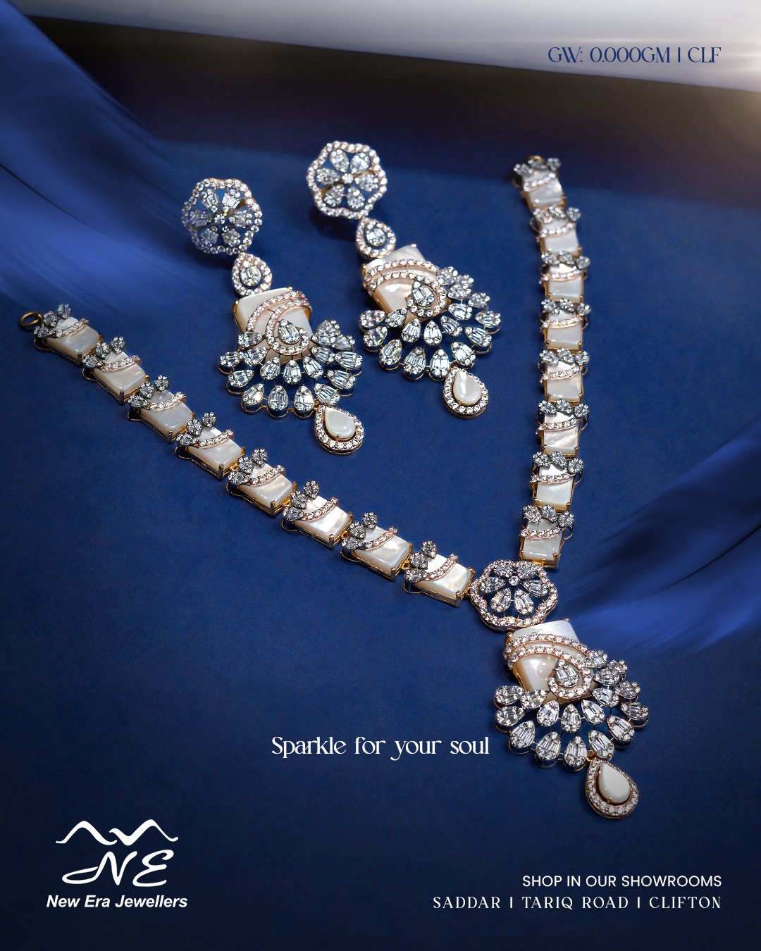 Floral Crystal-Style Necklace Set — 21K gold necklace