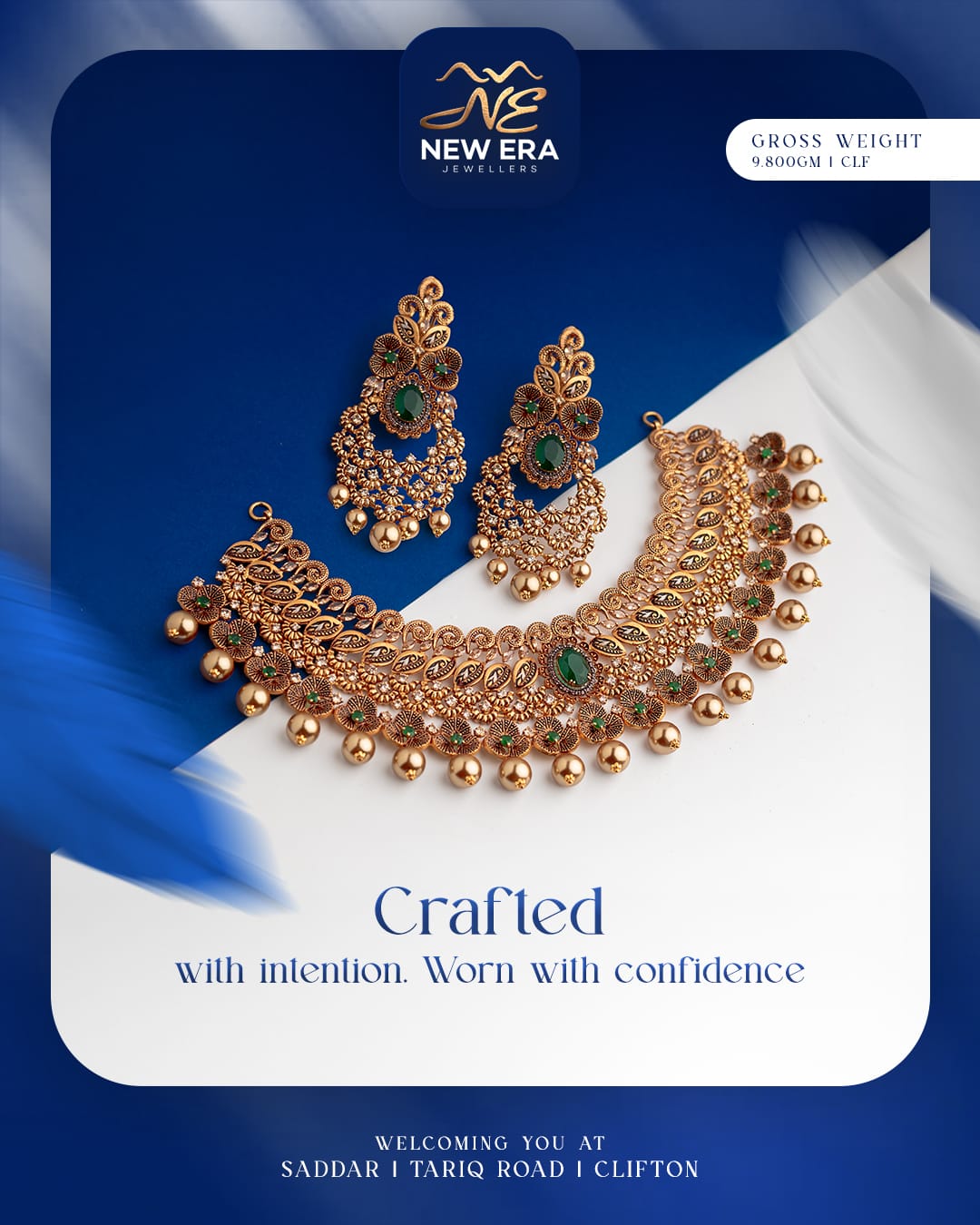 Gold Statement Necklace Set — 21K gold necklace, 9.80g