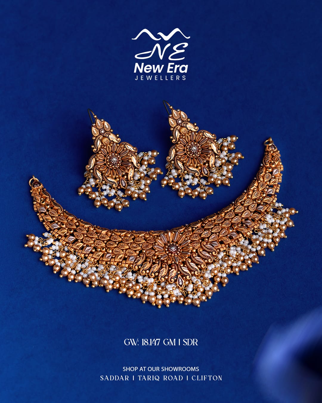 Traditional Gold Necklace Set with Earrings — 21K gold necklace, 18.15g