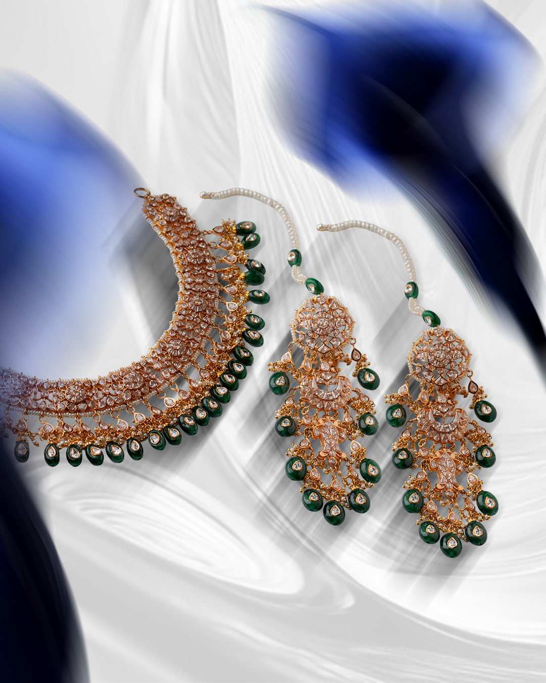 Green and Red Accent Necklace Set — 21K gold necklace